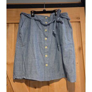 Talbots Womens Size 16 Blue Cotton Button Knee Length Skirt Tie Belt Beachy
